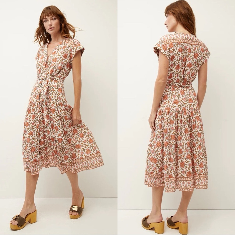 NWT Veronica Beard Lexington Midi Floral Dress Off-White Multicolor Size 2